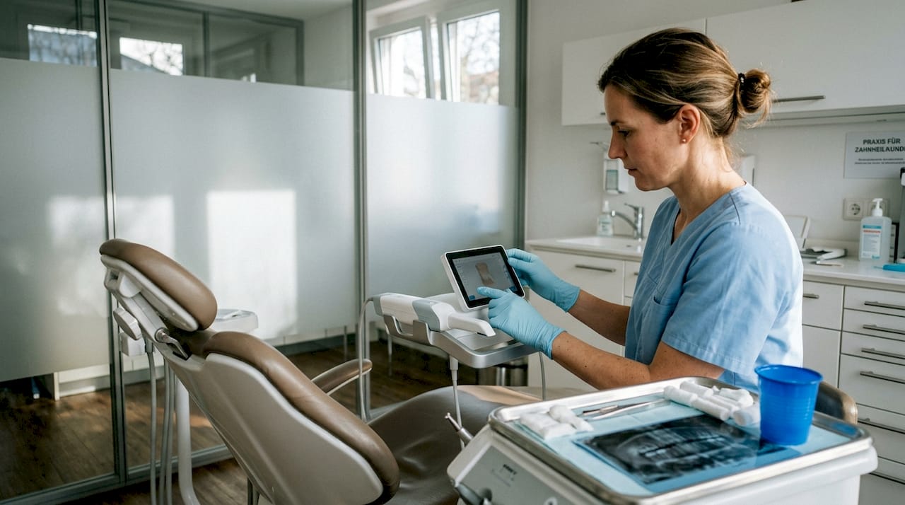 Der Zahnarzt erstellt einen 3D-Scan, um das Beratungsgespräch für die Aligner-Therapie optimal vorzubereiten.